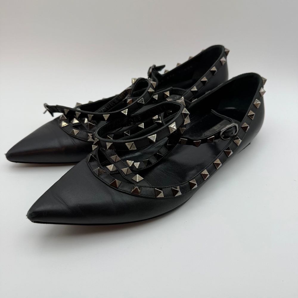 VALENTINO NOIR ROCKSTUD CAGED FLATS SIZE 40.5